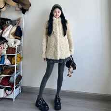 批发巨好看<b class='q'>皮毛</b><b class='q'>一体</b>立领毛毛外套女秋冬2025年新款高级感羊羔毛绒大衣