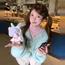 批发韩系冬季氛围感薄荷绿色针织开衫2025新款奶fufu软糯松弛感毛衣女