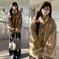 批发卡其色羊羔毛摇粒绒外套女秋冬季2025新款复古慵懒风加绒加厚<b class='q'>开衫</b>