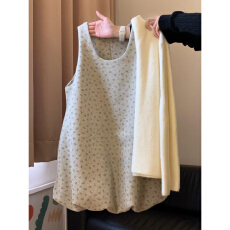 批发韩系碎花无袖花苞连衣裙子套装女秋冬季新款<b class='q'>背心</b>裙<b class='q'>毛衣</b>叠穿一整套