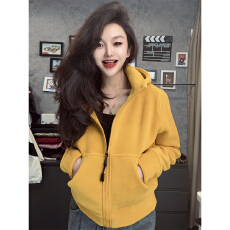 批发韩系高级感拉链连帽卫衣女2025新款秋冬加厚保暖百搭针织开衫外套