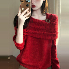 批发圣诞穿搭法式红色毛衣女秋冬季2025新款高级感内搭打底衫针织上衣