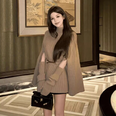 批发韩系<b class='q'>高领</b>披肩斗篷<b class='q'>毛衣</b>女秋冬季2025新款慵懒高级感针织衫内搭上衣