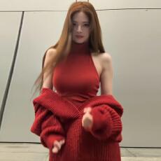 批发跨年新年战袍红色<b class='q'>毛衣</b>裙穿搭一整套装2025新款针织连衣裙子女秋冬