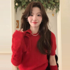 批发跨年穿搭红色袖套毛衣女秋冬季2025新款高级感内搭打底衫针织上衣