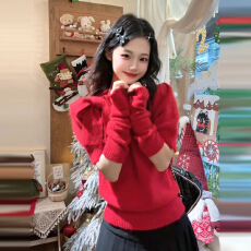 批发跨年穿搭红色袖套毛衣女秋冬季2025新款高级感内搭打底衫针织上衣