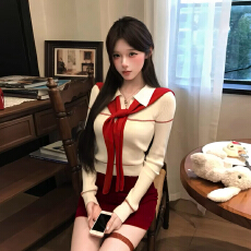 批发纯欲风白色POLO领披肩针织连衣裙女秋<b class='q'>冬</b>独特漂亮氛围感一整套短裙