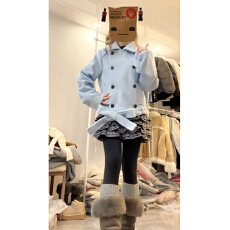 批发英伦风双排扣中短款毛呢外套2025新款秋冬季夹棉呢子大衣女小个子