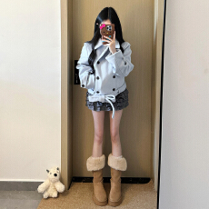 批发英伦风双排扣中短款毛呢外套2025新款秋冬季夹棉呢子大衣女小个子