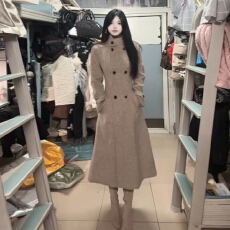 批发老钱风巨好看过膝毛呢外套女秋冬2025新款中长款收腰气质呢子大衣