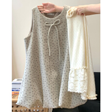 批发小个子碎花蝴蝶结花苞连衣裙子女2026新款秋冬季背心裙叠穿两件套