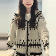 批发韩系穿搭高级感费尔岛毛衣女秋冬长袖上衣慵懒松弛感宽松针织<b class='q'>开衫</b>