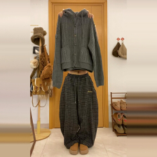 批发软糯慵懒秋冬上衣高级感灰色连帽毛衣外套女款秋2026新款针织<b class='q'>开衫</b>