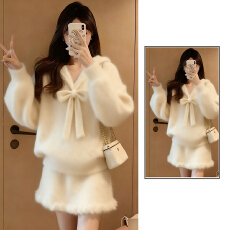 批发米杏色<b class='q'>蝴蝶结</b>毛衣套装<b class='q'>连衣裙</b>女秋冬季2026新款韩系搭配一整套短裙