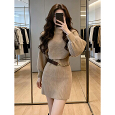 批发韩系软糯宽松慵懒风针织连衣裙子<b class='q'>女</b>冬2026<b class='q'>新款</b>高级感跨年短裙套装