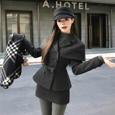 批发富家千金小香风短裙穿搭一整套装2026<b class='q'>新款</b>灰色毛呢连衣裙子<b class='q'>女</b>冬季