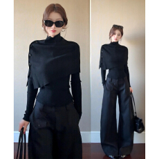 批发高领斗篷黑色内搭针织衫毛衣女2026新款秋冬高级感修身打底衫套装