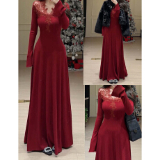 批发新年复古红色针织<b class='q'>连衣裙</b>子女秋冬季2026新款高级感配大衣内搭长裙