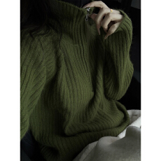 批发牛油果绿色毛衣女立领半拉链翻领上衣冬季森系<b class='q'>宽松</b>高领针织衫内搭