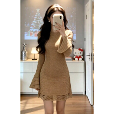 批发法式气质镂空针织<b class='q'>连衣裙</b>子女秋冬2026新款高级感修身收腰包臀短裙