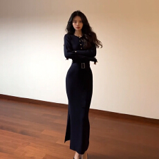 批发法式长袖针织连衣裙子女秋冬季2026新款气质<b class='q'>修身</b>显瘦内搭包臀长裙