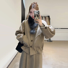 批发2026新款韩系巨好看毛呢套装<b class='q'>连衣裙</b>子女秋冬季高级感气质穿搭长裙