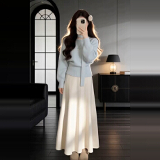 批发2026新款巨好看针织<b class='q'>连衣裙</b>子女秋冬季富家小香风穿搭一整套装长裙