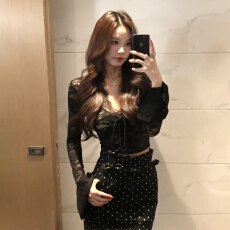 批发法式纯欲<b class='q'>蕾丝</b>波点连衣裙子女2026新款冬季高级感修身显瘦<b class='q'>短裙</b>套装