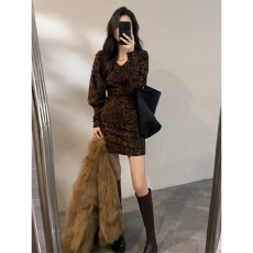 批发法式复古<b class='q'>豹纹</b><b class='q'>连衣裙</b>女春季2026新款高级感小个子气质收腰包臀短裙