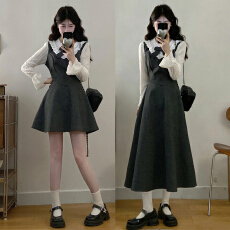批发韩系学院风法式气质假两件连衣裙子女春秋2026新款小个子绝美套装