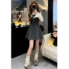 批发韩系学院风法式气质假两件连衣裙子女春秋2026新款小个子绝美套装