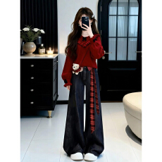 批发慵懒高级感新年穿搭荷叶边红色毛衣女款2026新款<b class='q'>秋</b>冬季内搭可外穿