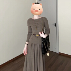 批发韩系巨好看穿搭一整套2026新款高级感针织连衣裙子女秋<b class='q'>冬</b>长裙套装