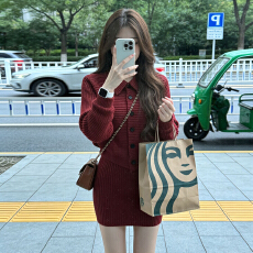 批发小个子气质高级感富家千金miu系红色新年针织连衣裙子女<b class='q'>套装</b>早春