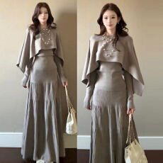 批发韩系巨好看穿搭一整套2026<b class='q'>新款</b>斗篷毛衣针织连衣裙女早春<b class='q'>长裙</b>套装