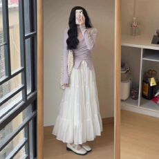 批发2026新款紫色长袖<b class='q'>连衣裙</b>子女<b class='q'>春秋</b>法式小个子春季穿搭气质长裙套装