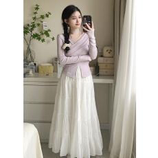 批发2026新款紫色长袖<b class='q'>连衣裙</b>子女<b class='q'>春秋</b>法式小个子春季穿搭气质长裙套装