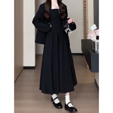 批发蓝色<b class='q'>西装外套</b>搭配吊带连衣裙子女早春季2026新款通勤穿搭长裙套装
