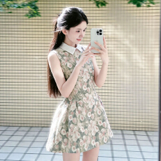 批发法式复古碎花无袖<b class='q'>连衣裙</b>子女2026新款夏季掐腰显瘦巨好看蓬蓬短裙