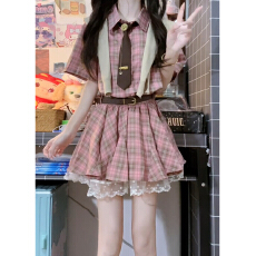 批发早春<b class='q'>学院风</b>粉色格子<b class='q'>衬衫</b>连衣裙子女2026新款韩系特别漂亮掐腰短裙