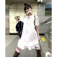 批发韩系高级感白色衬衫<b class='q'>连衣裙</b>女夏季2026新款小个子气质娃娃公主短裙