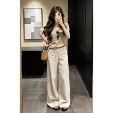 批发老钱风高级松弛感穿搭夏季休闲<b class='q'>短袖</b>上衣阔腿<b class='q'>裤</b><b class='q'>两件套装</b>女2026新款