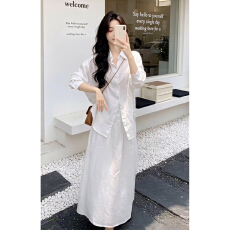 法式气质白色衬衫连衣裙子女夏季2026新款巨好看穿搭一整套装长裙