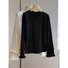 批发国风内搭<b class='q'>打底衫</b>女长袖加绒薄绒厚款上衣圆领新中式水貂毛袖口提花