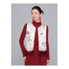 批发新中式国风叠穿马甲女2025<b class='q'>冬</b>季唐装刺绣拜年服高级感鸵鸟毛上衣