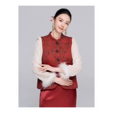 批发新中式复古红色人丝提花马甲女2025<b class='q'>冬</b>季气质拜年服唐装夹棉背心