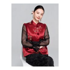 批发新中式夹棉加厚马甲女2025<b class='q'>冬</b>季新年喜庆拜年服刺绣立领叠穿国风