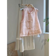 批发新中式轻国风粉色马甲高级感圆领小众<b class='q'>设计</b><b class='q'>原创</b>高端年轻款减龄春秋