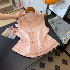 批发实拍新中式轻国风粉色马甲高级感圆领<b class='q'>设计</b><b class='q'>原创</b>高端年轻款减龄春秋