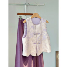 批发高级感紫色新中式晕染提花马甲女春<b class='q'>夏</b>年轻款减龄无袖外穿国风背心